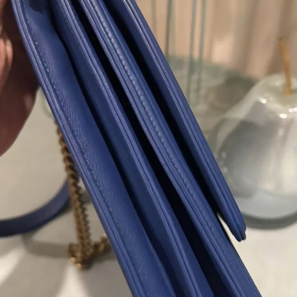 Chanel Boy North South Vertical Bag Blue Quilted Lambskin Gold HardwareAuthentic - Picture 7 of 17